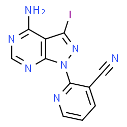 2-(4-amino-3-iodo-1H-pyrazolo[3,4-d]pyrimidin-1-yl)-pyridin-3-yl cyanide structure