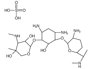 (2R,3R,4R,5R)-2-[(1S,2S,3R,4S,6R)-4,6-diamino-3-[(2R,3R,6S)-3-amino-6-[(1R)-1-(methylamino)ethyl]oxan-2-yl]oxy-2-hydroxycyclohexyl]oxy-5-methyl-4-(methylamino)oxane-3,5-diol,sulfuric acid结构式