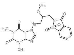 (1,3-dimethyl-2,6-dioxopurin-7-yl)-[2-methoxy-3-(1,1,3-trioxo-1,2-benzothiazol-2-yl)propyl]mercury Structure