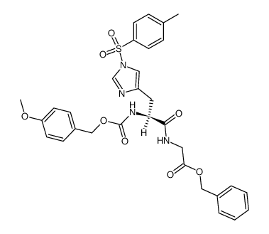 N-[Nα-(4-methoxy-benzyloxycarbonyl)-1-(toluene-4-sulfonyl)-histidyl]-glycine benzyl ester结构式