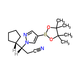 (R)-3-Cyclopentyl-3-(4-(4,4,5,5-tetramethyl-1,3,2-dioxaborolan-2-yl)-1H-pyrazol-1-yl)propanenitrile structure