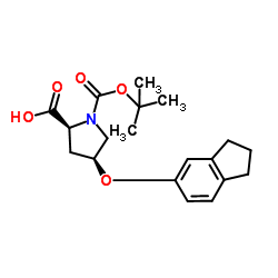 (4S)-1-(tert-Butoxycarbonyl)-4-(2,3-dihydro-1H-inden-5-yloxy)-L-proline结构式