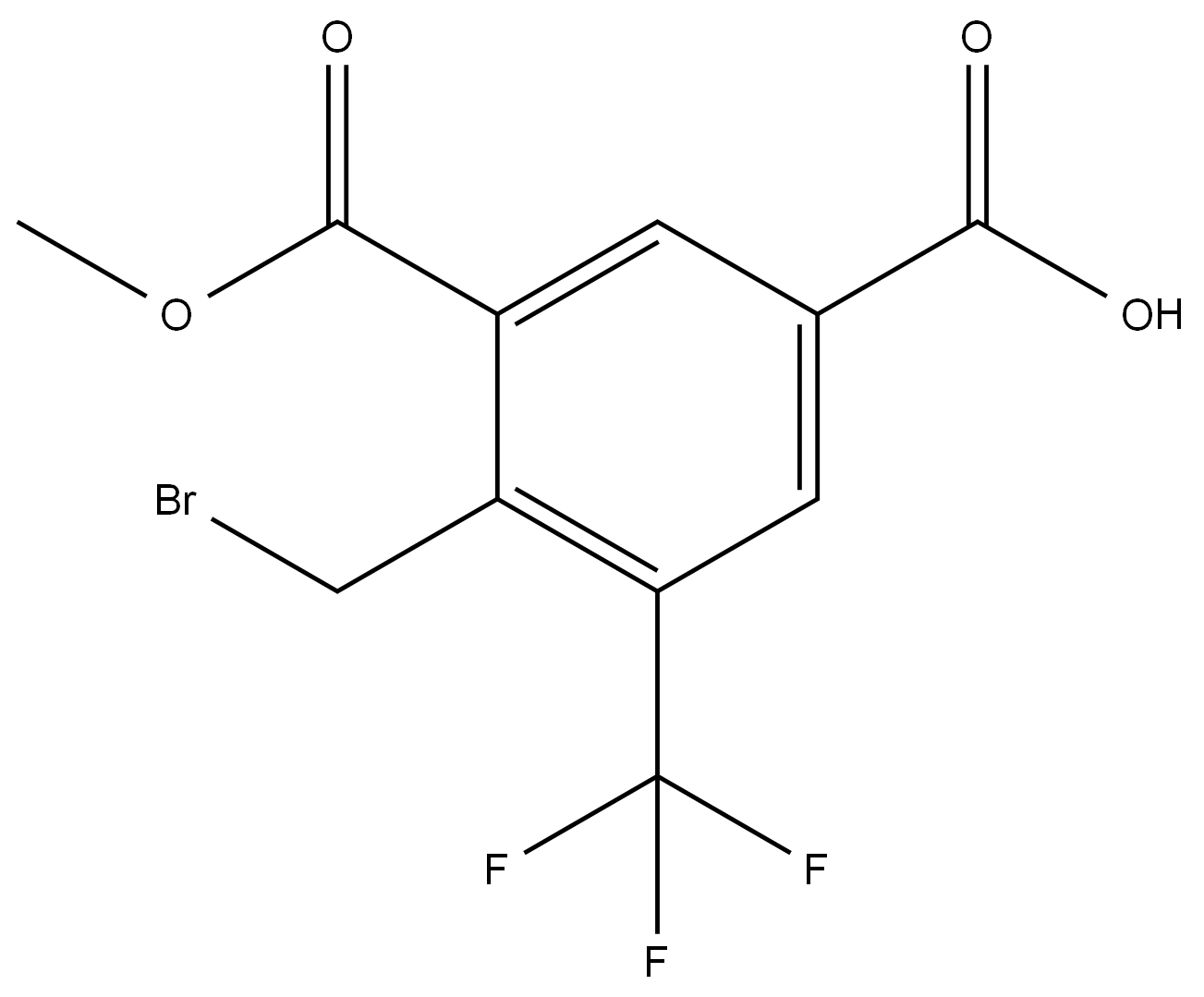 4-(bromomethyl)-3-(methoxycarbonyl)-5-(trifluoromethyl)benzoic acid结构式