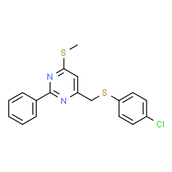 4-([(4-CHLOROPHENYL)SULFANYL]METHYL)-6-(METHYLSULFANYL)-2-PHENYLPYRIMIDINE Structure