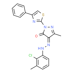 4-[(2-chloro-3-methylphenyl)hydrazono]-5-methyl-2-(4-phenyl-1,3-thiazol-2-yl)-2,4-dihydro-3H-pyrazol-3-one structure
