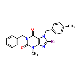 1-Benzyl-8-bromo-3-methyl-7-(4-methyl-benzyl)-3,7-dihydro-purine-2,6-dione Structure