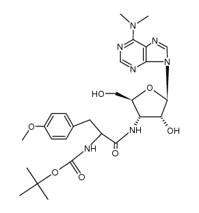 3'-[(N-tert-butoxycarbonyl-O-methyl-tyrosyl)-amino]-N6,N6-dimethyl-3'-deoxy-adenosine结构式
