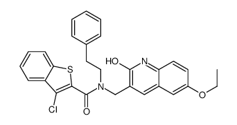 Benzo[b]thiophene-2-carboxamide, 3-chloro-N-[(6-ethoxy-1,2-dihydro-2-oxo-3-quinolinyl)methyl]-N-(2-phenylethyl)- (9CI) Structure