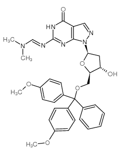 5'-o-dimethoxytrityl-n2-(n,n-dimethylaminomethylene)-8-aza-7-deaza-2'-deoxyguanosine structure