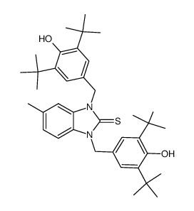 1,3-bis-(3,5-di-tert-butyl-4-hydroxy-benzyl)-5-methyl-1,3-dihydro-benzoimidazole-2-thione结构式