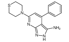 5-phenyl-3-thiomorpholin-4-yl-2,8,9-triazabicyclo[4.3.0]nona-2,4,6,9-t etraen-7-amine结构式