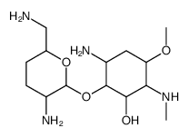 2-Amino-1,2,5-trideoxy-3-O-(2,6-diamino-2,3,4,6-tetradeoxy-α-D-erythro-hexopyranosyl)-6-O-methyl-5-(methylamino)-D-chiro-inositol结构式