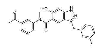 5-[N-(3-acetylphenyl)-N-methylaminocarbonyl]-3-(3-methylbenzyl)-6-hydroxy-1H-indazole Structure