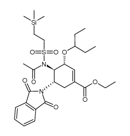 (3R,4R,5S)-ethyl 5-(1,3-dioxoisoindolin-2-yl)-3-(pentan-3-yloxy)-4-(N-(2-(trimethylsilyl)ethylsulfonyl)acetamido)cyclohex-1-enecarboxylate Structure