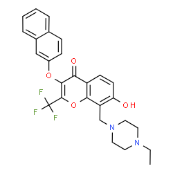 8-[(4-Ethyl-1-piperazinyl)methyl]-7-hydroxy-3-(2-naphthyloxy)-2-(trifluoromethyl)-4H-chromen-4-one结构式