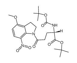 1-{S-[4-(t-butoxycarbonyl)-4-(t-butoxycarbonylamino)]butanoyl}-4-methoxy-7-nitroindoline结构式