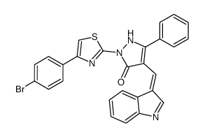 2-[4-(4-bromophenyl)-1,3-thiazol-2-yl]-4-[(Z)-indol-3-ylidenemethyl]-5-phenyl-1H-pyrazol-3-one结构式