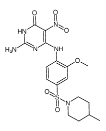 2-amino-6-[2-methoxy-4-(4-methylpiperidin-1-sulfonyl)phenylamino]-5-nitro-3H-pyrimidin-4-one结构式