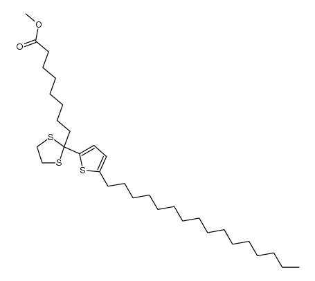 methyl 8-(2-(5-hexadecylthiophen-2-yl)-1,3-dithiolan-2-yl)octanoate结构式