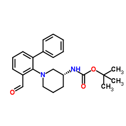 2-Methyl-2-propanyl [(3R)-1-(3-formyl-2-biphenylyl)-3-piperidinyl]carbamate结构式