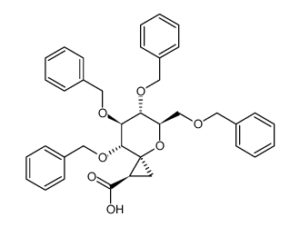 (1S,2'R)-2,3,4,6-tetra-O-benzylspiro[1,5-anhydro-D-glucitol-1,1'-cyclopropane]-2'-carboxylic acid Structure