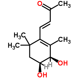 (3E)-4-[(3R,4S)-3,4-二羟基-2,6,6-三甲基-1-环己烯-1-基]-3-丁烯-2-酮结构式