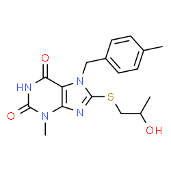 8-((2-hydroxypropyl)thio)-3-methyl-7-(4-methylbenzyl)-3,7-dihydro-1H-purine-2,6-dione Structure