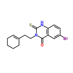 6-bromo-3-(2-cyclohex-1-en-1-ylethyl)-2-mercaptoquinazolin-4(3H)-one structure