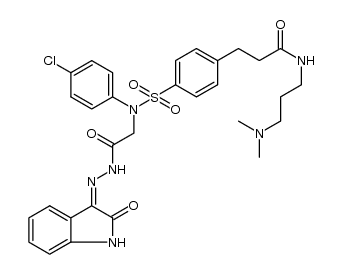 3-(4-(N-(4-chlorophenyl)-N-(2-oxo-2-(2-(2-oxoindolin-3-ylidene)hydrazinyl)ethyl)sulfamoyl)phenyl)-N-(3-(dimethylamino)propyl)propanamide结构式