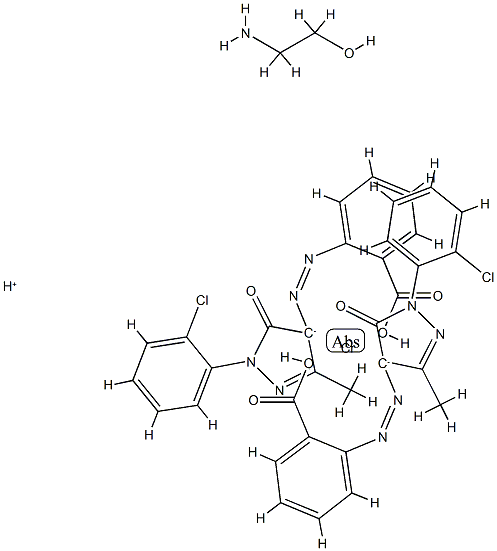 二[2-[[1-(2-氯苯基)-4,5-二氢-3-甲基-5-氧代-1H-吡唑-4-基]偶氮]苯甲酸根]一氢合铬酸与2-氨基乙醇的反应物结构式