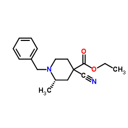 Ethyl (2S)-1-benzyl-4-cyano-2-methyl-4-piperidinecarboxylate结构式