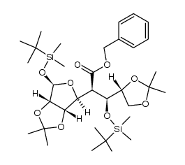 (+)-tert-Butyldimethylsilyl 5-C-(benzyloxycarbonyl)-6-O-(tert-butyldimethylsilyl)-5-deoxy-2,3:7,8-di-O-isopropylidene-α-D-erythro-L-allo-octofuranoside结构式