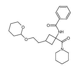 N-(1-(piperidine-1-carbonyl)-3-(2-((tetrahydro-2H-pyran-2-yl)oxy)ethyl)cyclobutyl)benzamide结构式