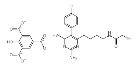 2-bromo-N-[4-[2,6-diamino-5-(4-chlorophenyl)pyrimidin-4-yl]butyl]acetamide; 2,4,6-trinitrophenol structure