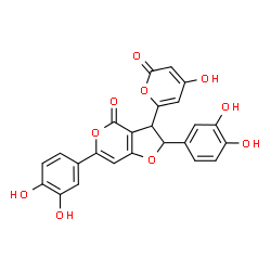2,6-Bis(3,4-dihydroxyphenyl)-2,3-dihydro-3-(4-hydroxy-2-oxo-2H-pyran-6-yl)-4H-furo[3,2-c]pyran-4-one结构式