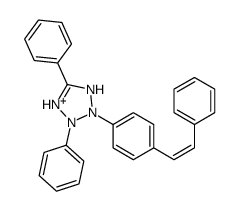 2,5-diphenyl-3-[4-(2-phenylethenyl)phenyl]-1H-tetrazol-1-ium结构式