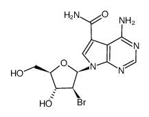 4-amino-7-(2-deoxy-2-bromo-β-D-arabinofuranosyl)pyrrolo<2,3-d>pyrimidine-5-carboxamide Structure