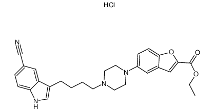 5-[4-[4-(5-cyano-1H-indol-3-yl)butyl]-1-piperazinyl]-2-benzofurancarboxylic acid ethyl ester hydrochloride Structure