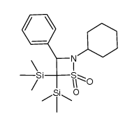 2-cyclohexyl-3-phenyl-4,4-bis(trimethylsilyl)-1,2-thiazetidine 1,1-dioxide结构式