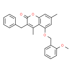 3-benzyl-5-[(2-methoxyphenyl)methoxy]-4,7-dimethylchromen-2-one结构式