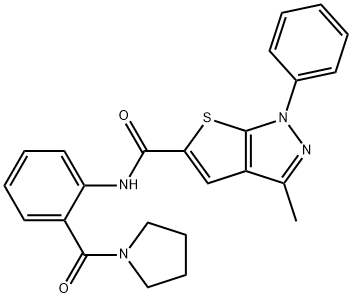 1H-Thieno[2,3-c]pyrazole-5-carboxamide,3-methyl-1-phenyl-N-[2-(1-pyrrolidinylcarbonyl)phenyl]-(9CI)结构式