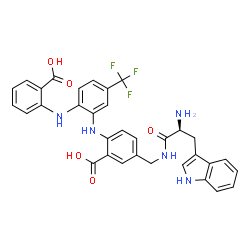 Benzoic acid,5-[[[(2S)-2-amino-3-(1H-indol-3-yl)-1-oxopropyl]amino]methyl]-2-[[2-[(2-carboxyphenyl)amino]-5-(trifluoromethyl)phenyl]amino]- picture