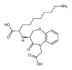 (R)-3-<(S)-ω-amino-1-carboxyoctyl>amino-4-oxo-2,3,4,5-tetrahydro-1,5-benzothiazepine-5-acetic acid结构式