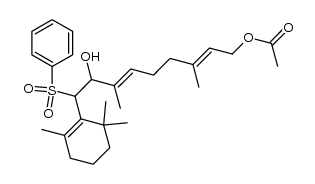 1-acetoxy-8-hydroxy-3,7-dimethyl-9-(2,6,6-trimethyl-1-cyclohexen-1-yl)-9-(phenylsulfonyl)-2(E),6(E)-nonadiene结构式