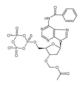 6-(((2R,3S,5R)-3-(acetoxymethoxy)-5-(6-benzamido-9H-purin-9-yl)tetrahydrofuran-2-yl)methoxy)-1,3,5,2,4,6-trioxatriphosphinane-2,4-bis(olate) 2,4-dioxide-6-sulfide Structure