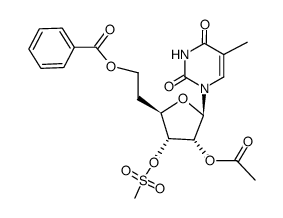 1-(2'-O-acetyl-6'-O-benzoyl-5'-deoxy-3'-O-mesyl-β-D-allofuranosyl)thymine结构式