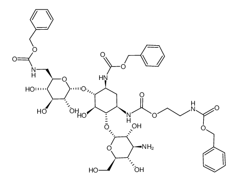 3,6'-bis-N-benzyloxycarbonyl-1-N-(2-benzyloxycarbonylaminoethoxycarbonyl)kanamycin A结构式