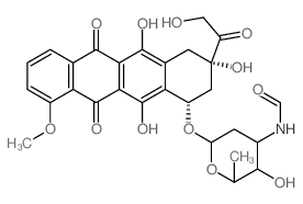 5,12-Naphthacenedione, 7,8,9,10-tetrahydro-6, 8,11-trihydroxy-8- (hydroxyacetyl)-1-methoxy-10-[[2,3, 6-trideoxy-3-(formylamino)-.alpha.-L-lyxo-hexopyranosyl]oxy]-, (8S-cis)-结构式