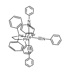 {FeBr(1,2-bis(diphenylphosphino)ethane)(phenyl isocyanide)3}(1+) Structure