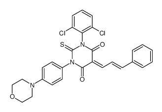 (5Z)-1-(2,6-dichlorophenyl)-3-(4-morpholin-4-ylphenyl)-5-[(E)-3-phenylprop-2-enylidene]-2-sulfanylidene-1,3-diazinane-4,6-dione结构式